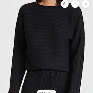 Reformation Black Ribbed Crewneck Sweater Cotton Boatneck